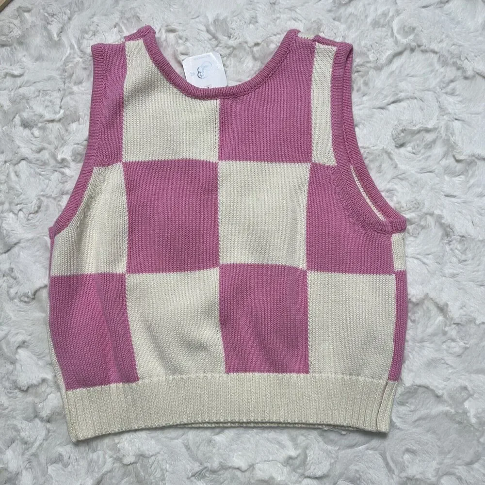 Entro Women's Pink White Crochet Detail Flowers Stretch Knit Top Size M - Picture 5 of 7